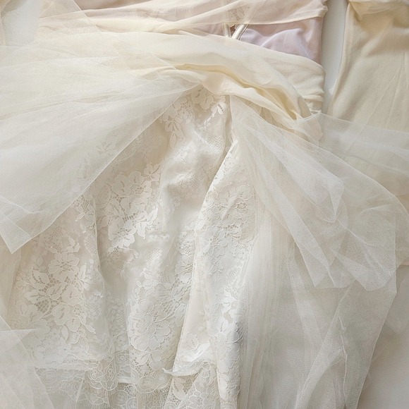 For Love & Lemons Eve Ivory Lace Corset High-Low Tulle Gown Sz Large Wedding - Picture 8 of 16